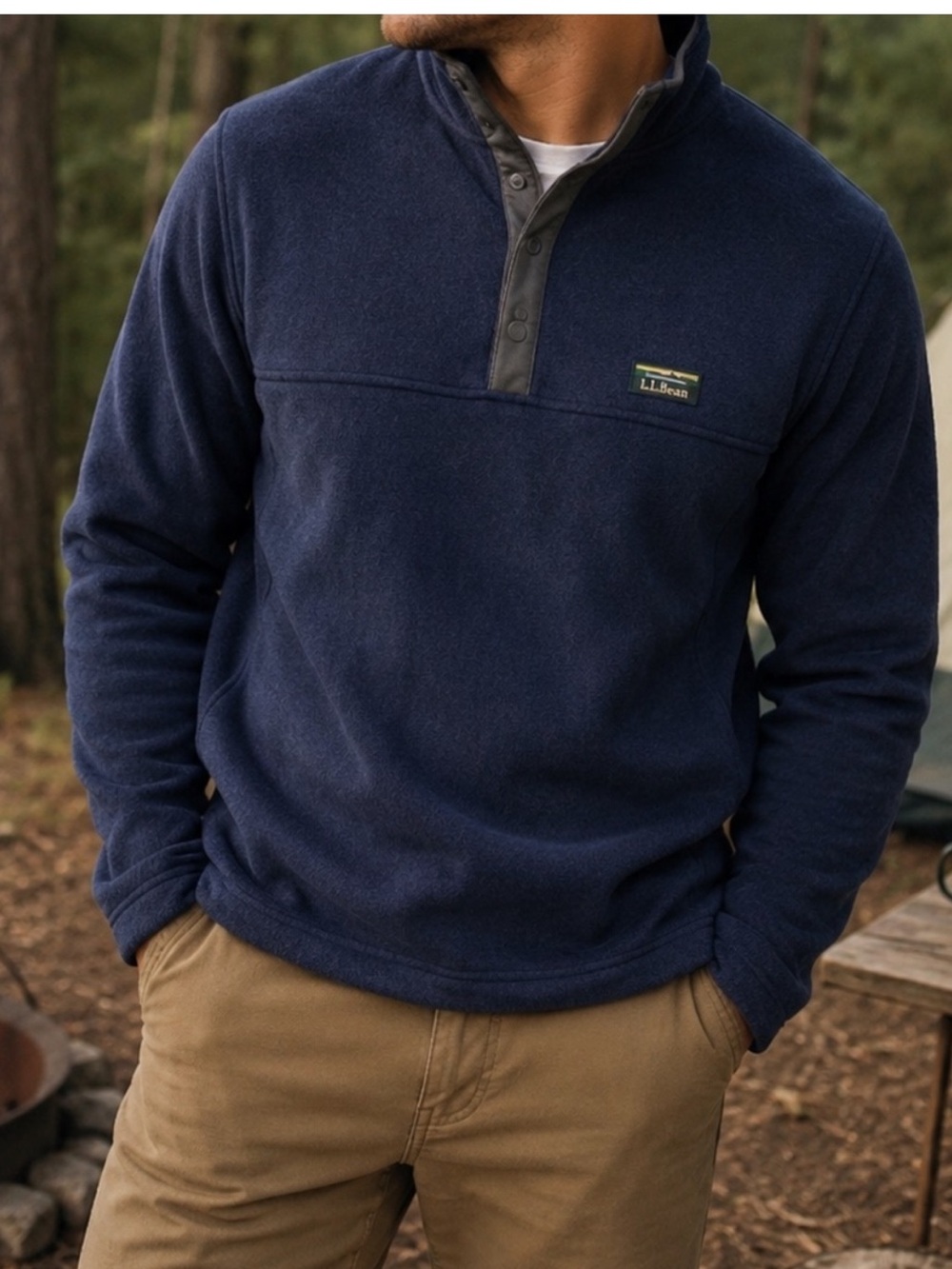 L.L. Bean Men's Navy Quarter-Snap Polyester Pullover